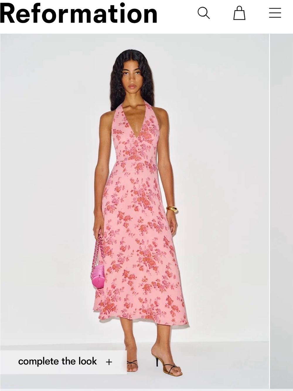 Reformation Pink Floral Halter Midi Dress